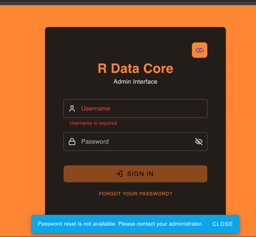 Login page with password reset disabled when SYSTEM_SMTP_DSN is unset