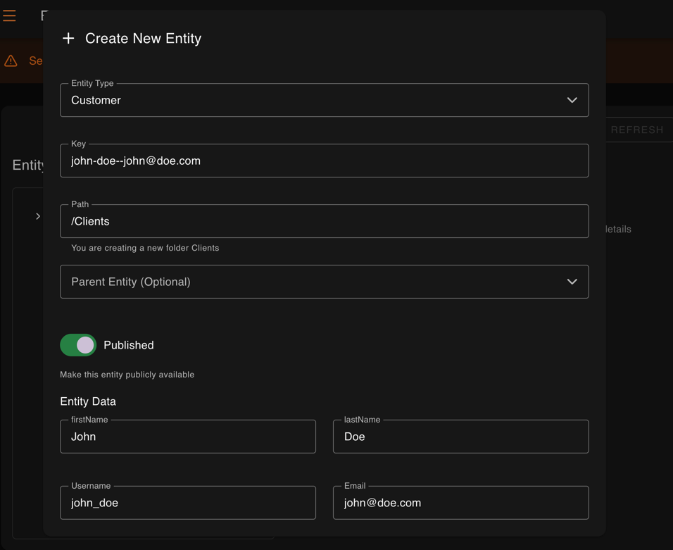Creating a new customer entity with a custom path